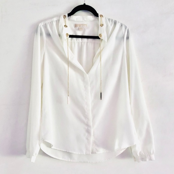 MICHAEL Michael Kors Chain Collar Blouse Gold S - Picture 4 of 15